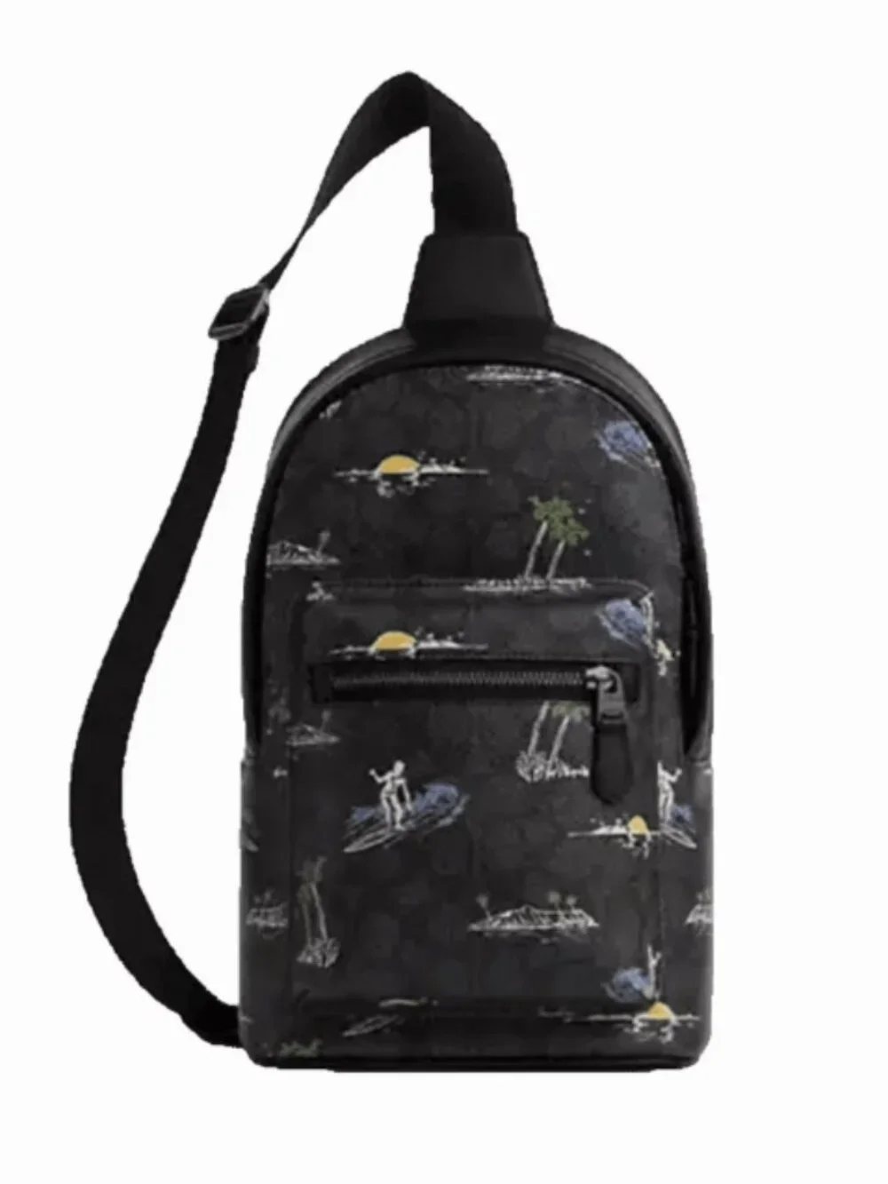 Coach West Pack Sling Bag Charcoal Multi Signature Canvas Surf Print NWT